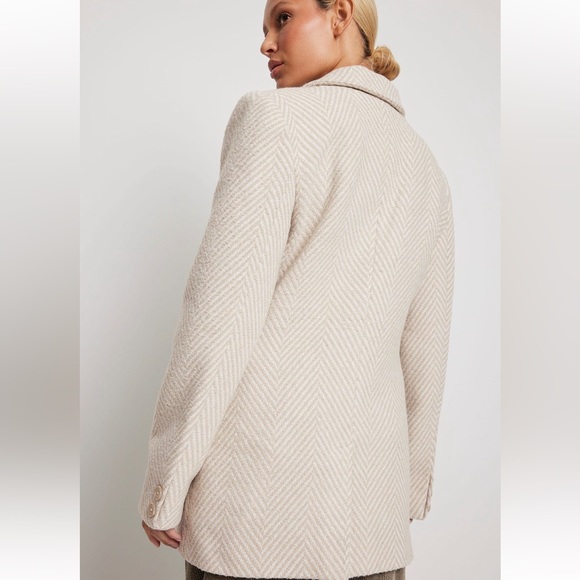 NEW Na-KD Tweed Beige Blazer Oversized Tan White Double Breasted Coat Wool - Picture 7 of 10